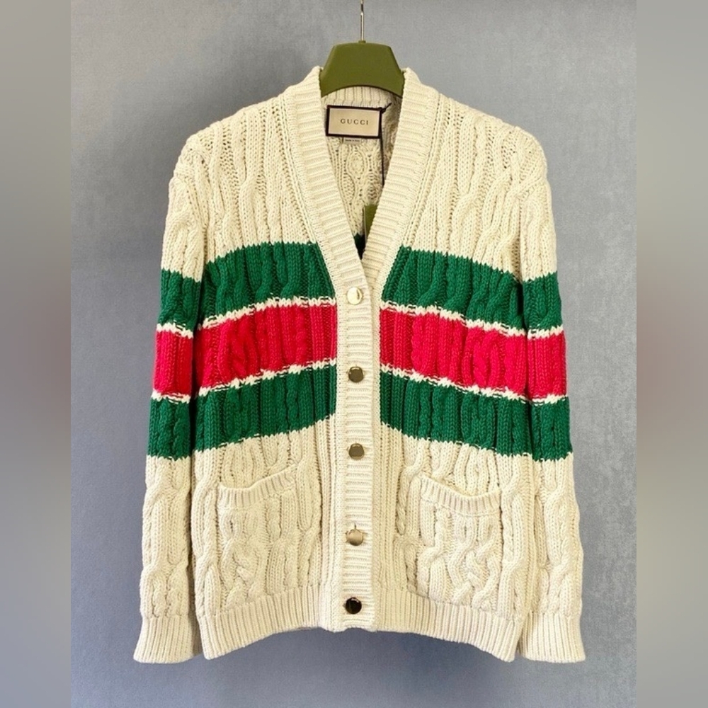 Gucci Knit Cardigan with Green and Red Accents
